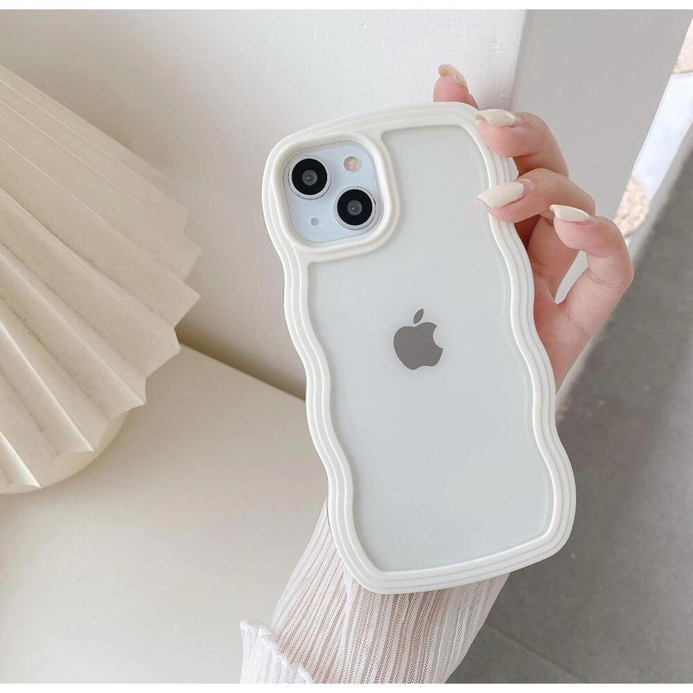 TikTok Trendy‎ White Clear Cloud iPhone 13 Pro Case Slim Translucent Wavy NWT